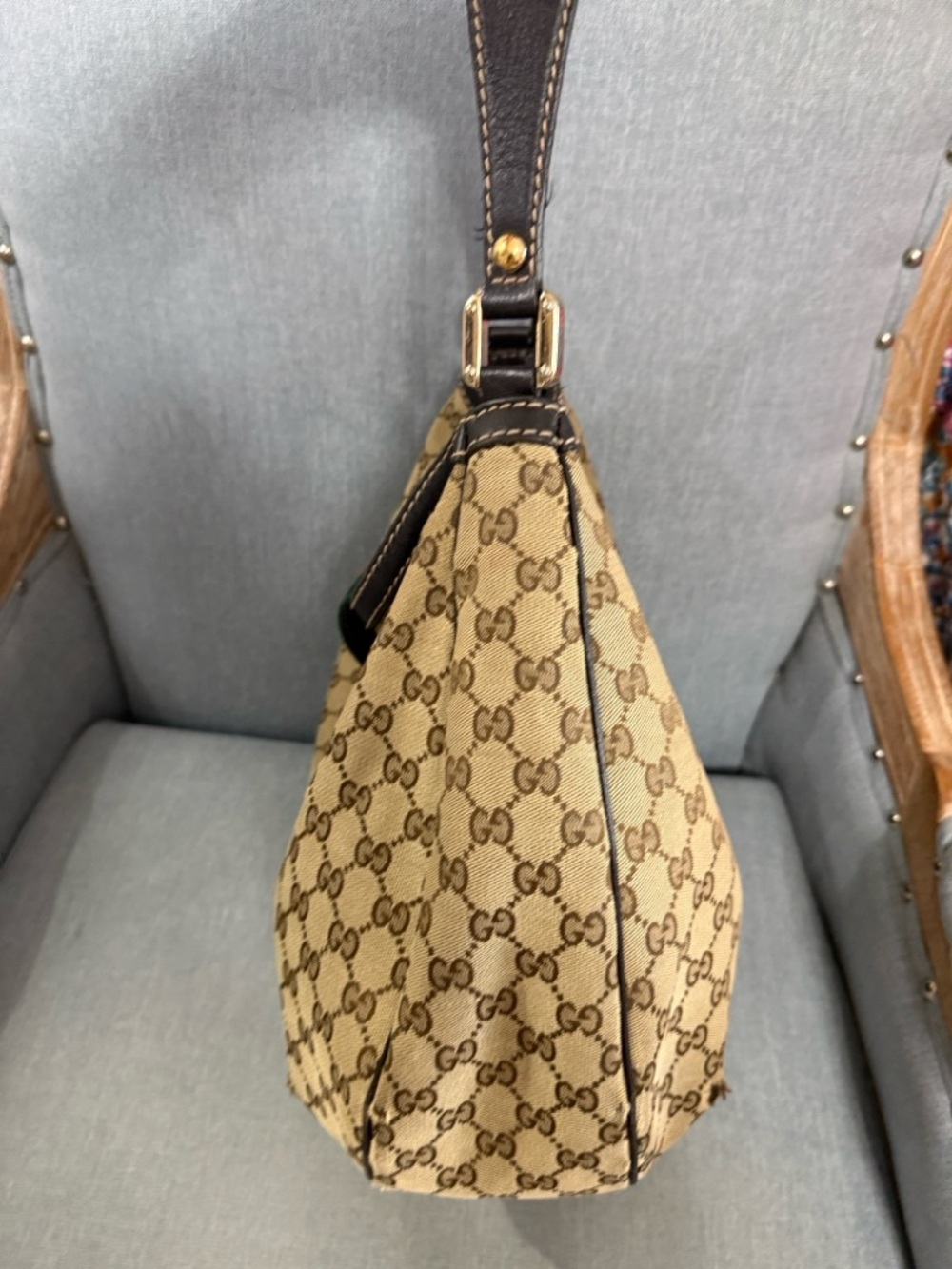 Gucci Tan GG Canvas Hobo with Green-Red  Accent - Picture 8 of 13